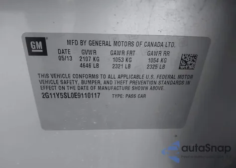 2014 Chevrolet Impala 1Ls from USA, damaged, VIN 2G11Y5SL0E9110117